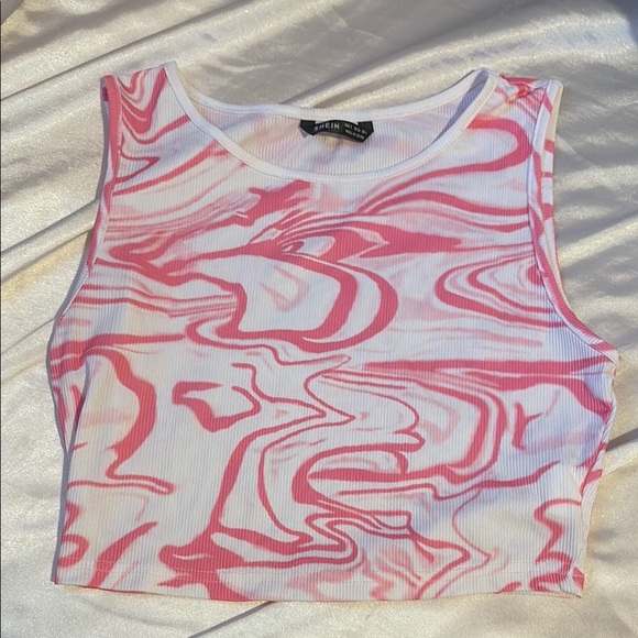 SHEIN Tops - Shein Pink and White Swirl Crop Top